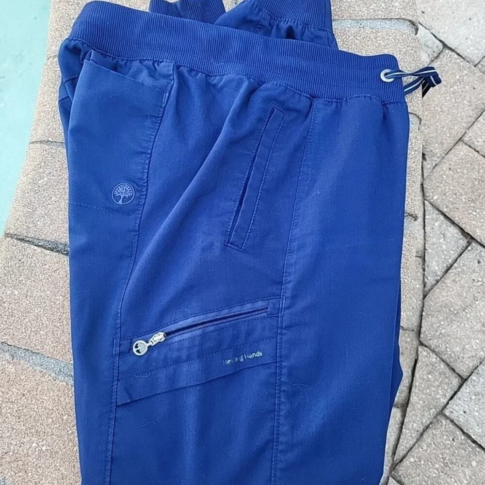 Purple Label Yoga by Healing Hands Navy Blue Women’s Scrub Jogger Pants Sz XS - Picture 2 of 8